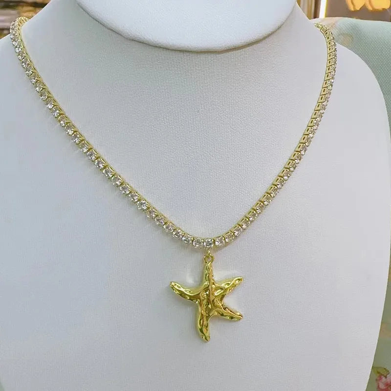 Wholesale Jewelry Elegant Streetwear Starfish Heart Shape Solid Color Copper Zircon 18K Gold Plated Handmade Plating Inlay Necklace