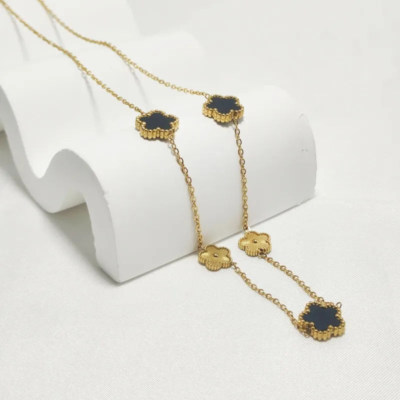 Wholesale Jewelry Elegant Sweet Commute Flower 304 Stainless Steel Shell 18K Gold Plated Inlay Necklace