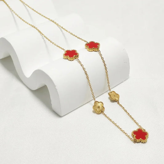 Wholesale Jewelry Elegant Sweet Commute Flower 304 Stainless Steel Shell 18K Gold Plated Inlay Necklace