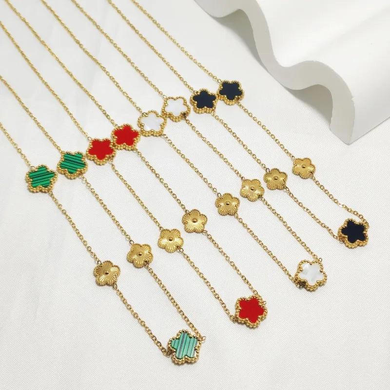 Wholesale Jewelry Elegant Sweet Commute Flower 304 Stainless Steel Shell 18K Gold Plated Inlay Necklace