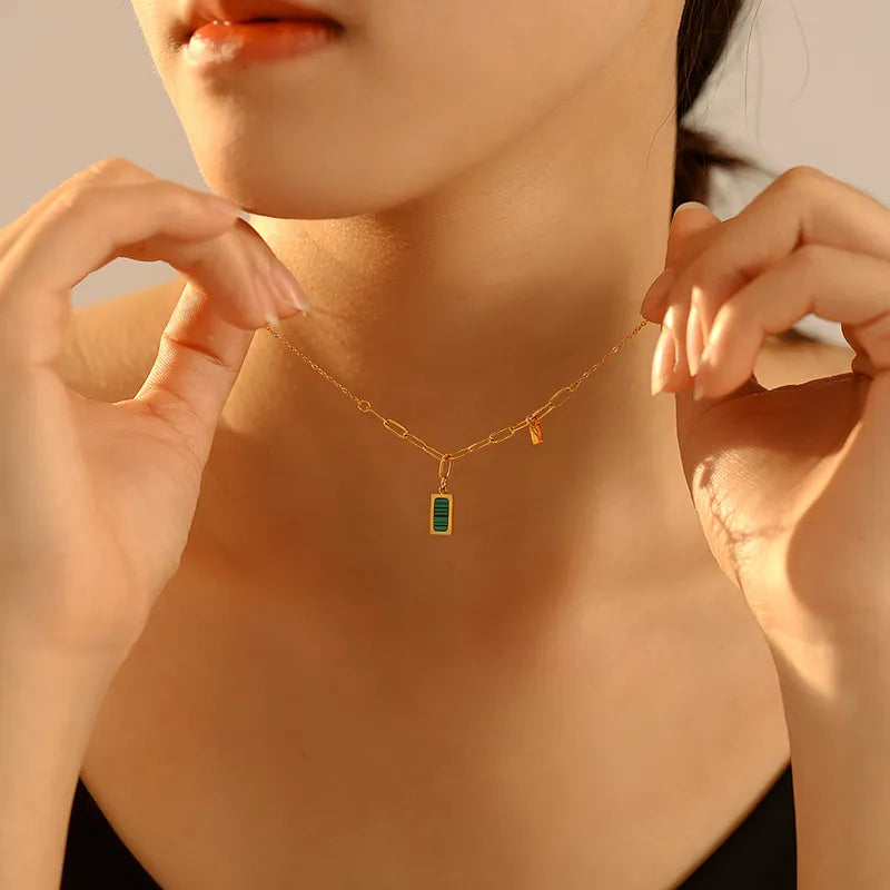 Wholesale Jewelry Elegant Sweet Rectangle 304 Stainless Steel Acrylic 18K Gold Plated Inlay Pendant Necklace