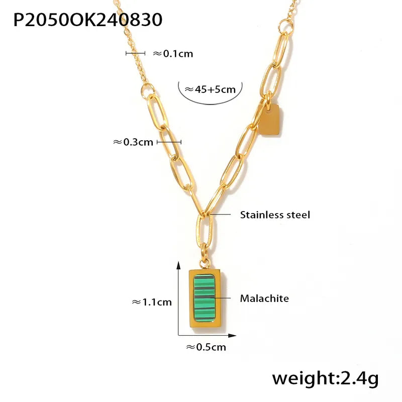 Wholesale Jewelry Elegant Sweet Rectangle 304 Stainless Steel Acrylic 18K Gold Plated Inlay Pendant Necklace