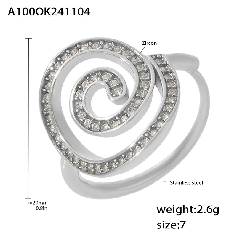 Wholesale Jewelry Elegant Vacation Geometric 304 Stainless Steel Zircon 18K Gold Plated Rings