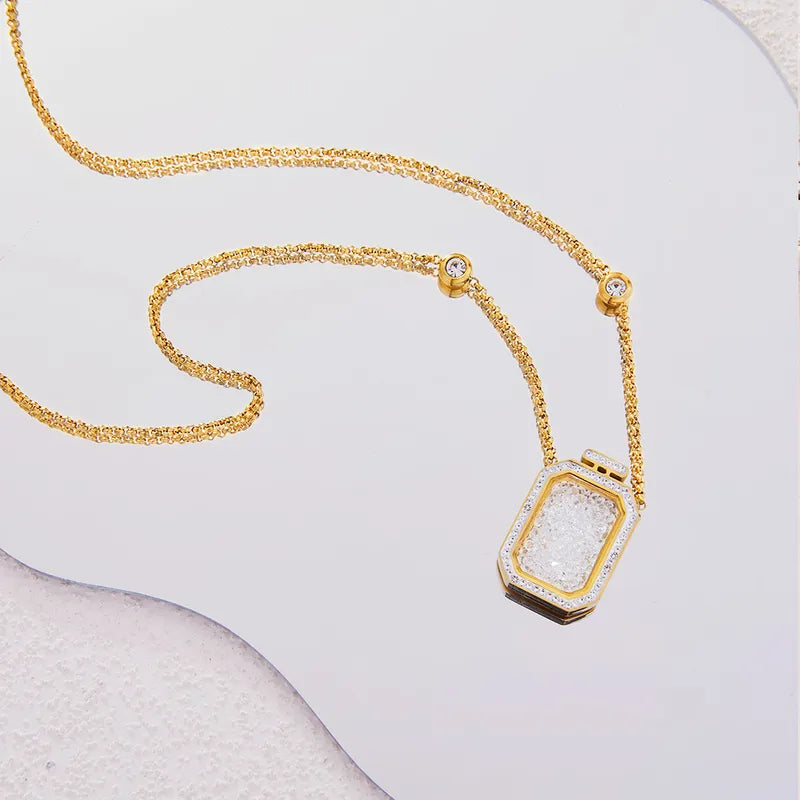 Wholesale Jewelry Elegant Vintage Style Modern Style Square 304 Stainless Steel Zircon 18K Gold Plated Plating Pendant Necklace