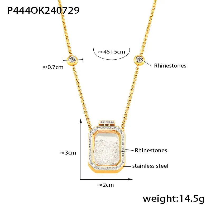 Wholesale Jewelry Elegant Vintage Style Modern Style Square 304 Stainless Steel Zircon 18K Gold Plated Plating Pendant Necklace