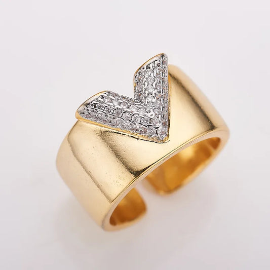 Wholesale Jewelry Elegant Vintage Style Shiny Letter Copper Zircon Inlay Open Rings