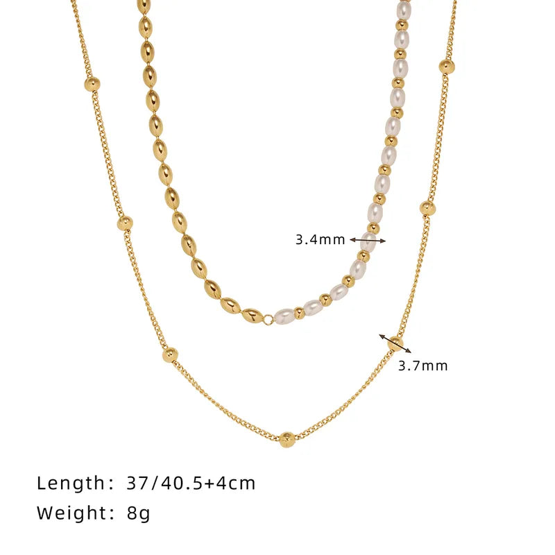 Wholesale Jewelry Ethnic Style Simple Style Geometric 304 Stainless Steel Pearl Double Layer Necklaces Ball Chain