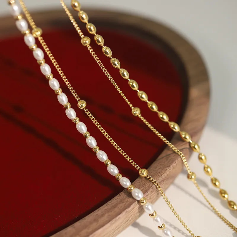 Wholesale Jewelry Ethnic Style Simple Style Geometric 304 Stainless Steel Pearl Double Layer Necklaces Ball Chain