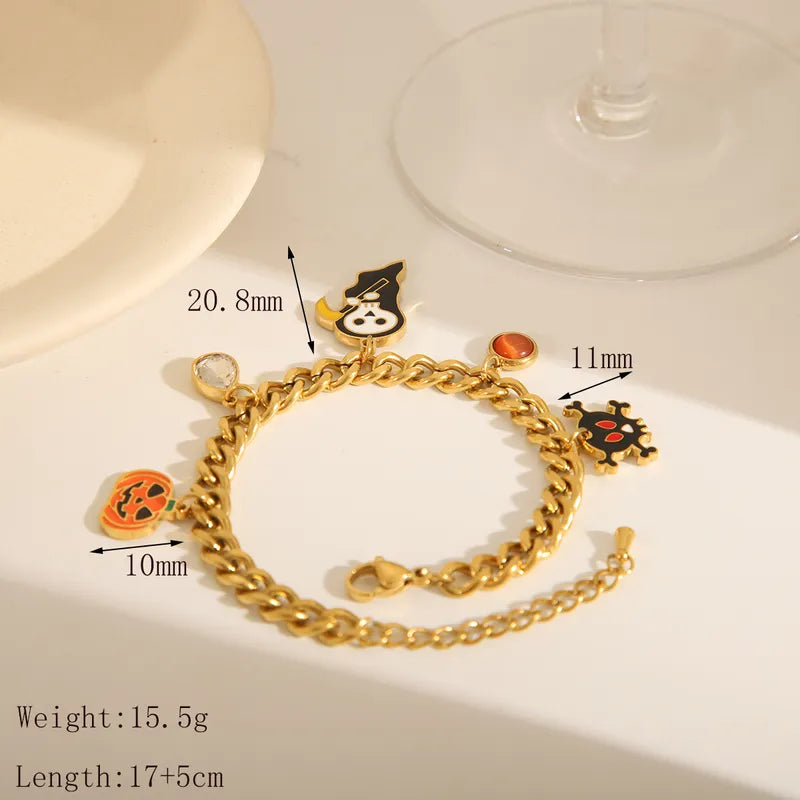 Wholesale Jewelry Exaggerated Funny Pumpkin Bat Skull 304 Stainless Steel Zircon 18K Gold Plated Epoxy Bracelets Earrings Necklace