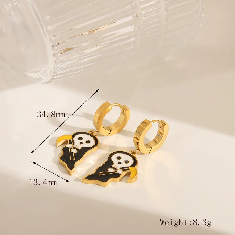 Wholesale Jewelry Exaggerated Funny Pumpkin Bat Skull 304 Stainless Steel Zircon 18K Gold Plated Epoxy Earrings