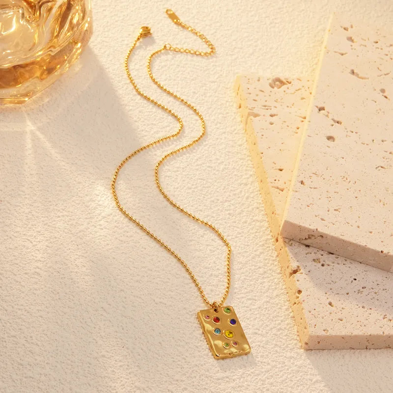 Wholesale Jewelry French Style Artistic Geometric Rectangle 304 Stainless Steel Artificial Rhinestones 18K Gold Plated Plating Inlay Pendant Necklace