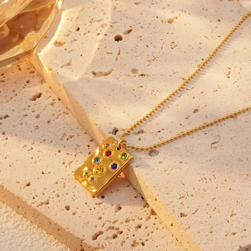 Wholesale Jewelry French Style Artistic Geometric Rectangle 304 Stainless Steel Artificial Rhinestones 18K Gold Plated Plating Inlay Pendant Necklace