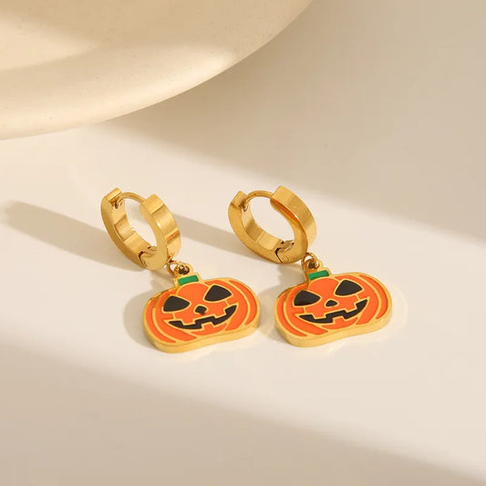 Wholesale Jewelry Funny Classic Style Pumpkin Bat 304 Stainless Steel Acrylic Artificial Pearls 18K Gold Plated Epoxy Plating Bracelets Earrings Necklace