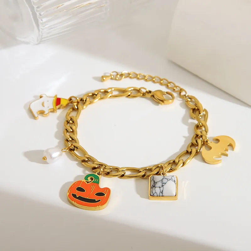 Wholesale Jewelry Funny Classic Style Pumpkin Bat 304 Stainless Steel Acrylic Artificial Pearls 18K Gold Plated Epoxy Plating Bracelets Earrings Necklace