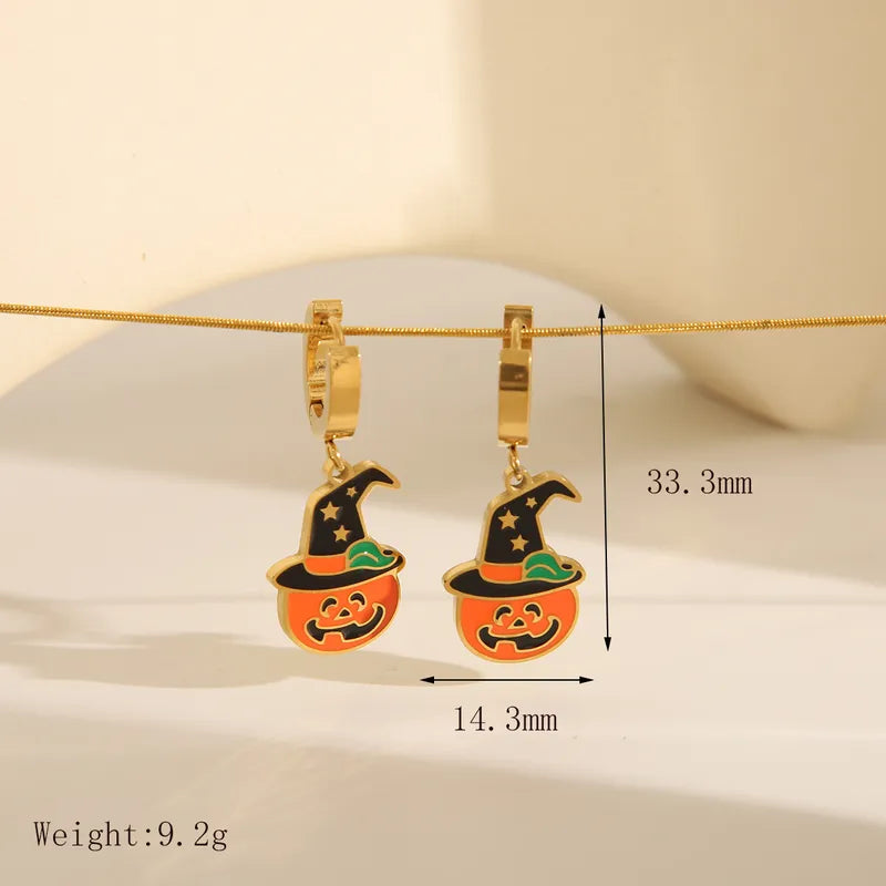 Wholesale Jewelry Funny Simple Style Classic Style Pumpkin Bat Skull 304 Stainless Steel Zircon 18K Gold Plated Epoxy Bracelets Earrings Necklace