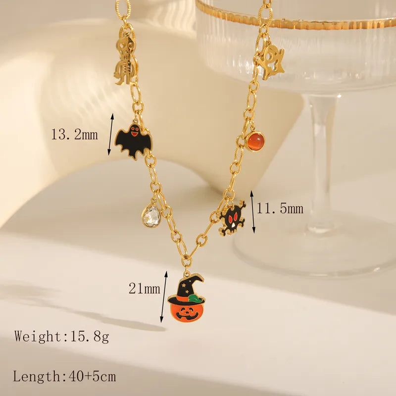 Wholesale Jewelry Funny Simple Style Classic Style Pumpkin Bat Skull 304 Stainless Steel Zircon 18K Gold Plated Epoxy Bracelets Earrings Necklace