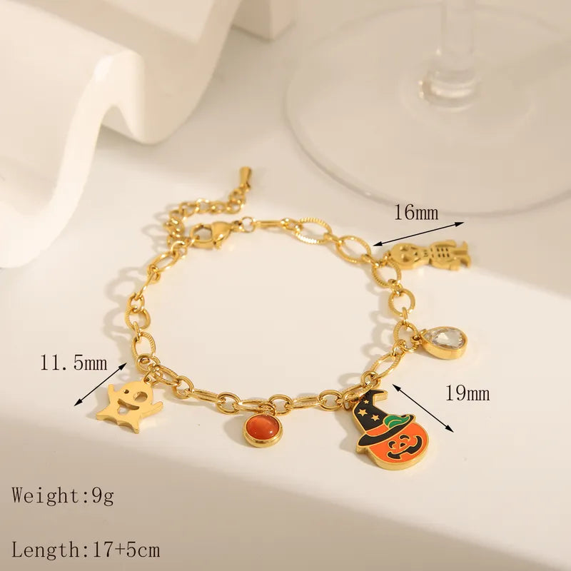 Wholesale Jewelry Funny Simple Style Classic Style Pumpkin Bat Skull 304 Stainless Steel Zircon 18K Gold Plated Epoxy Bracelets