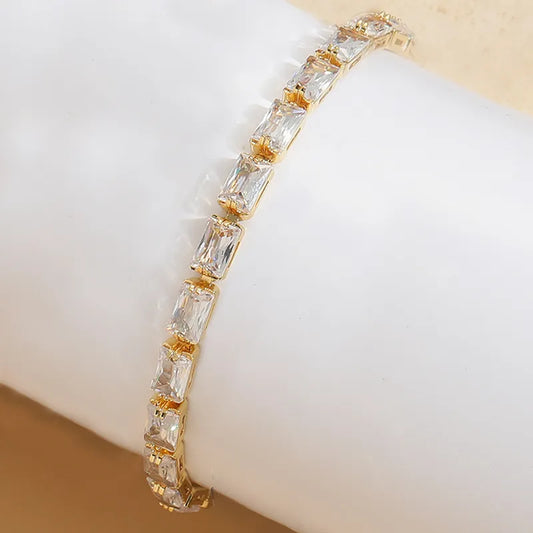 Wholesale Jewelry Glam Pastoral Square Copper Zircon 14K Gold Plated Bracelets Tennis Chain