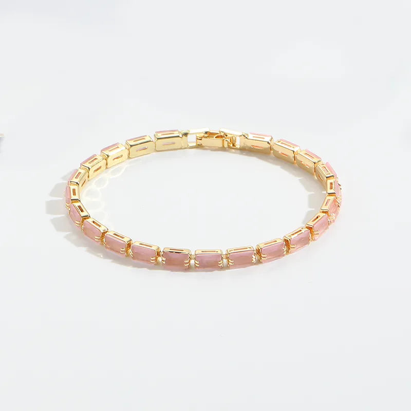 Wholesale Jewelry Glam Pastoral Square Copper Zircon 14K Gold Plated Bracelets Tennis Chain