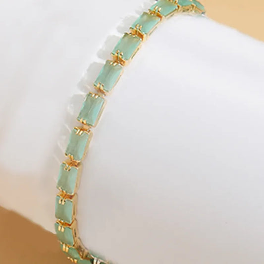 Wholesale Jewelry Glam Pastoral Square Copper Zircon 14K Gold Plated Bracelets Tennis Chain