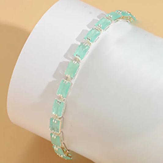 Wholesale Jewelry Glam Pastoral Square Copper Zircon 14K Gold Plated Bracelets Tennis Chain