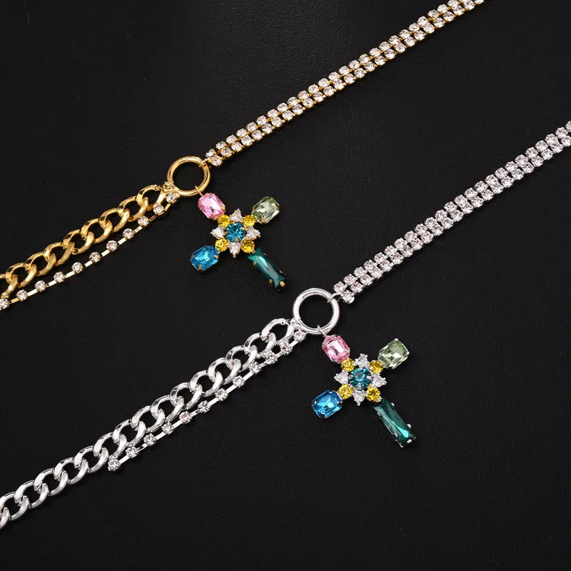 Wholesale Jewelry Hip-Hop Punk Cross Rhinestone Titanium Steel Rhinestones Plating Pendant Necklace