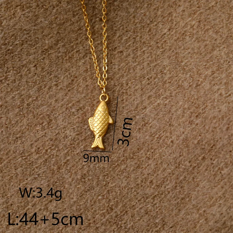 Wholesale Jewelry Hip-Hop Simple Style Fish 304 Stainless Steel Copper 18K Gold Plated White Gold Plated Pendant Necklace Cable Chain