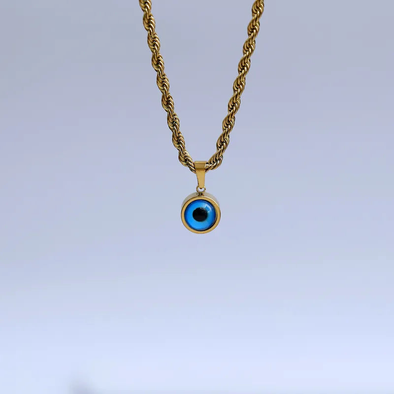 Wholesale Jewelry Hip-Hop Vintage Style Devil's Eye 304 Stainless Steel Artificial Crystal 18K Gold Plated Pendant Necklace