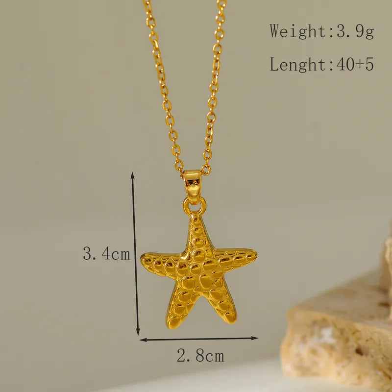 Wholesale Jewelry IG Style Animal Starfish Shell 304 Stainless Steel Titanium Steel Zircon Inlay Pendant Necklace