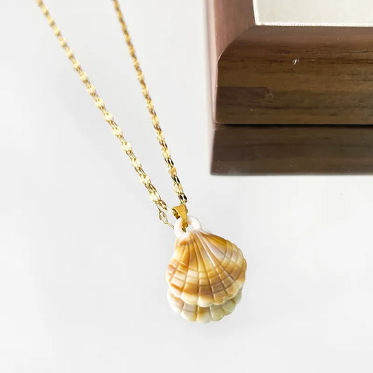 Wholesale Jewelry IG Style Beach Geometric Shell 316L Stainless Steel Arylic 18K Gold Plated Pendant Necklace