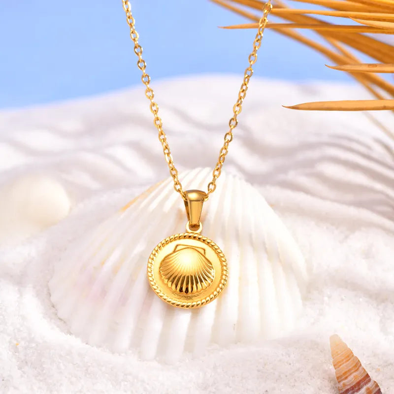 Wholesale Jewelry IG Style Beach Shell 201 Stainless Steel 18K Gold Plated Pendant Necklace