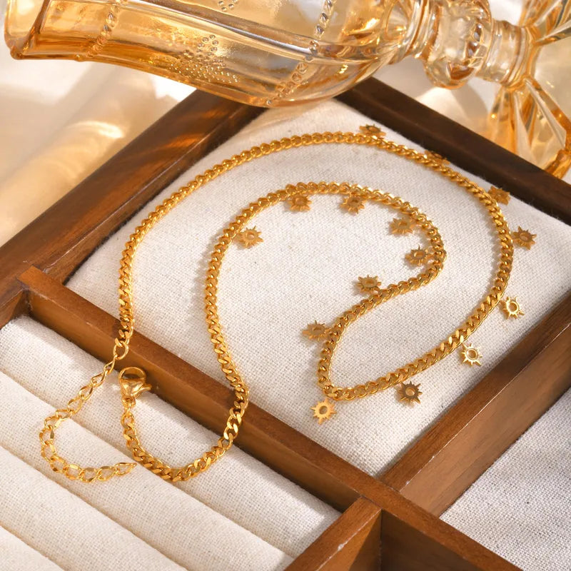 Wholesale Jewelry IG Style Bohemian Sun 304 Stainless Steel 18K Gold Plated Multi Charms Necklace