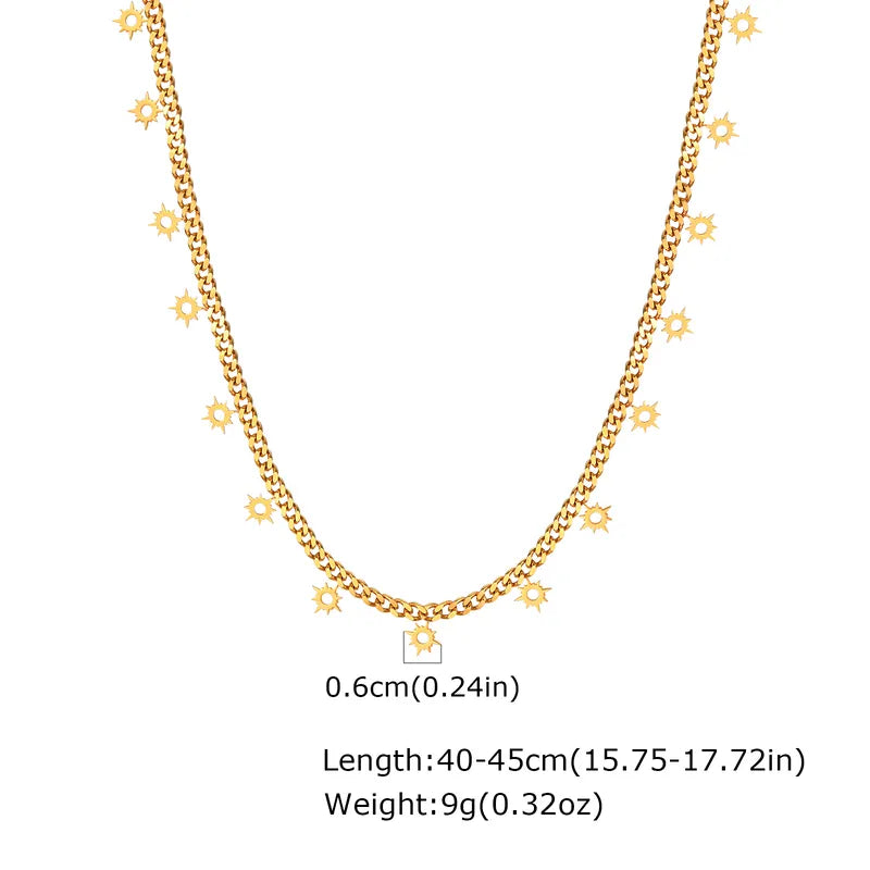 Wholesale Jewelry IG Style Bohemian Sun 304 Stainless Steel 18K Gold Plated Multi Charms Necklace