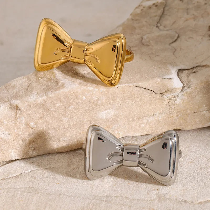 Wholesale Jewelry IG Style Bow Knot 316 Stainless Steel 18K Gold Plated Rings