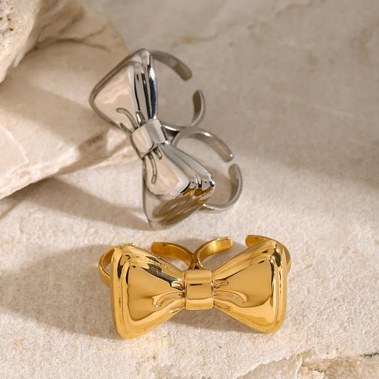 Wholesale Jewelry IG Style Bow Knot 316 Stainless Steel 18K Gold Plated Rings