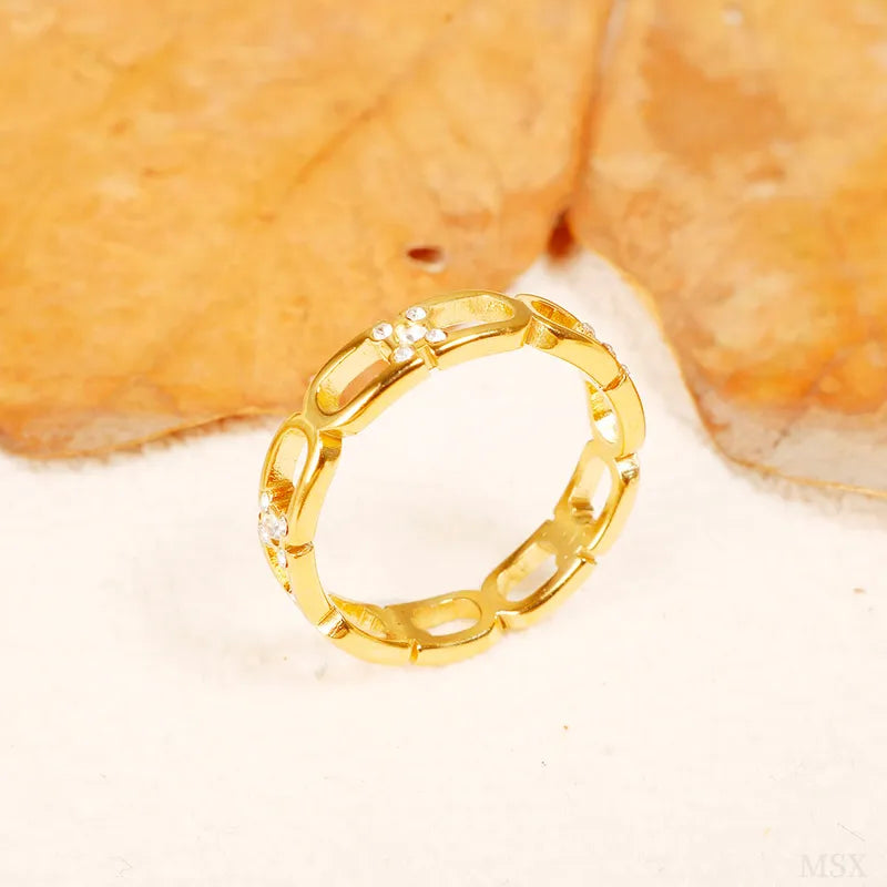 Wholesale Jewelry IG Style Casual Commute Geometric 304 Stainless Steel Zircon Hollow Out Inlay Rings