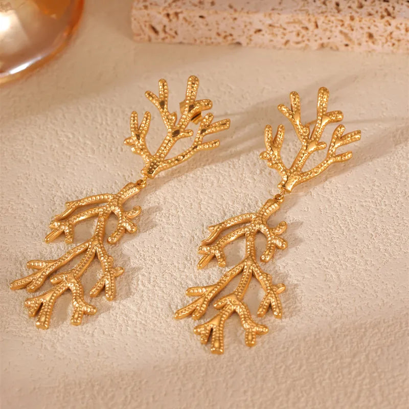 Wholesale Jewelry IG Style Casual Coral Rhombus 304 Stainless Steel 18K Gold Plated Drop Earrings Ear Studs