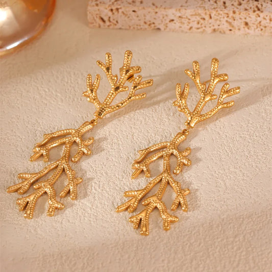 Wholesale Jewelry IG Style Casual Coral Rhombus 304 Stainless Steel 18K Gold Plated Drop Earrings Ear Studs