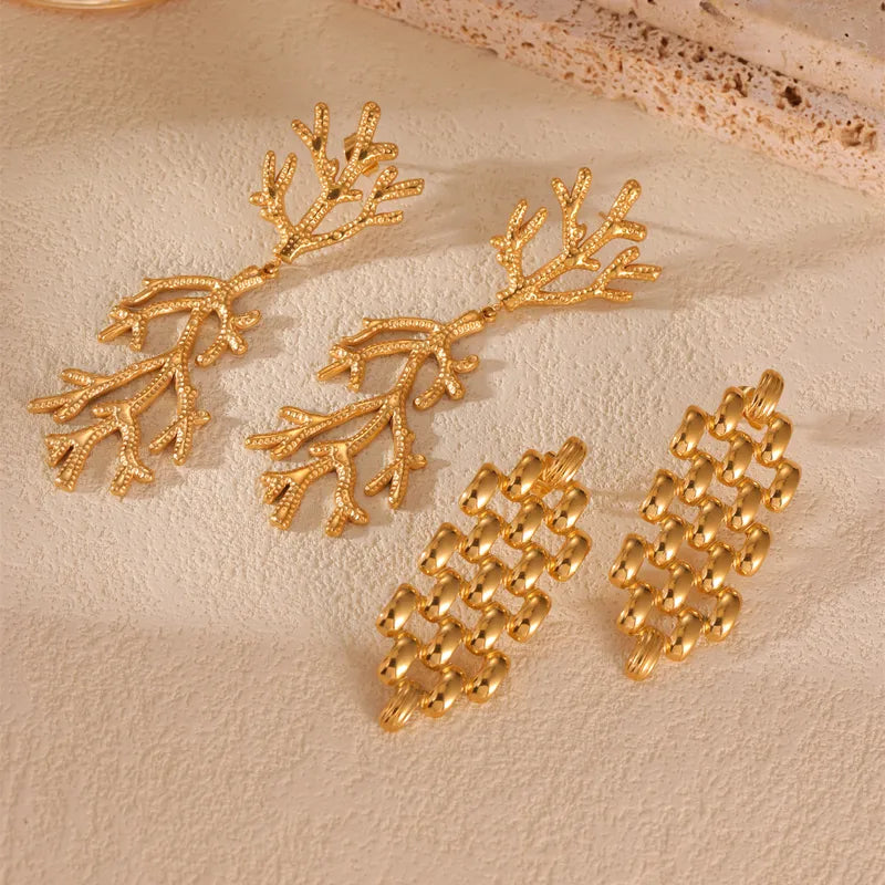 Wholesale Jewelry IG Style Casual Coral Rhombus 304 Stainless Steel 18K Gold Plated Drop Earrings Ear Studs