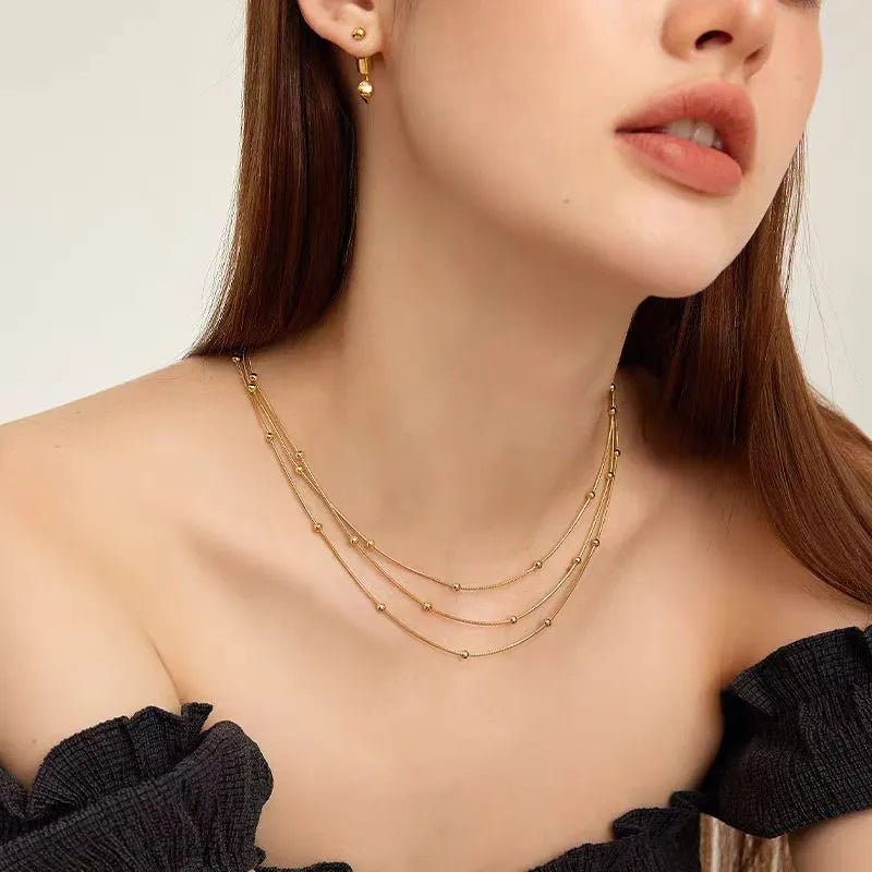 Wholesale Jewelry IG Style Casual Solid Color Solid Color 304 Stainless Steel Three Layer Necklace