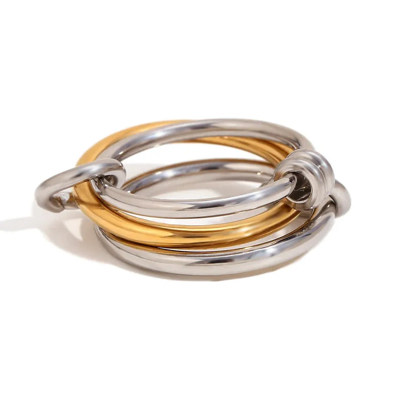 Wholesale Jewelry IG Style Circle 304 Stainless Steel Rhinestones 18K Gold Plated Layered Plating Inlay Rings