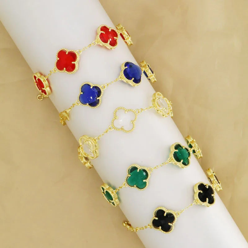 Wholesale Jewelry IG Style Classic Style Four Leaf Clover Copper Glass 18K Gold Plated Polishing Plating Inlay Bracelets