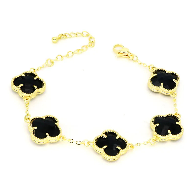 Wholesale Jewelry IG Style Classic Style Four Leaf Clover Copper Glass 18K Gold Plated Polishing Plating Inlay Bracelets