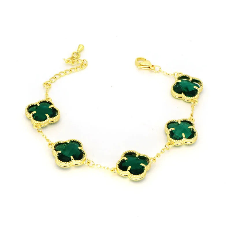 Wholesale Jewelry IG Style Classic Style Four Leaf Clover Copper Glass 18K Gold Plated Polishing Plating Inlay Bracelets