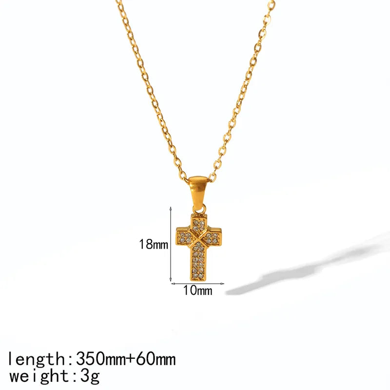 Wholesale Jewelry IG Style Cross 304 Stainless Steel Zircon Plating Inlay Pendant Necklace