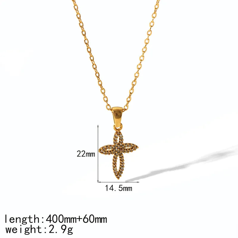 Wholesale Jewelry IG Style Cross 304 Stainless Steel Zircon Plating Inlay Pendant Necklace