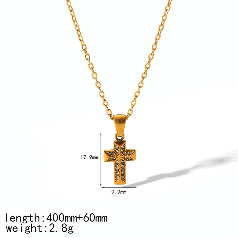 Wholesale Jewelry IG Style Cross 304 Stainless Steel Zircon Plating Inlay Pendant Necklace