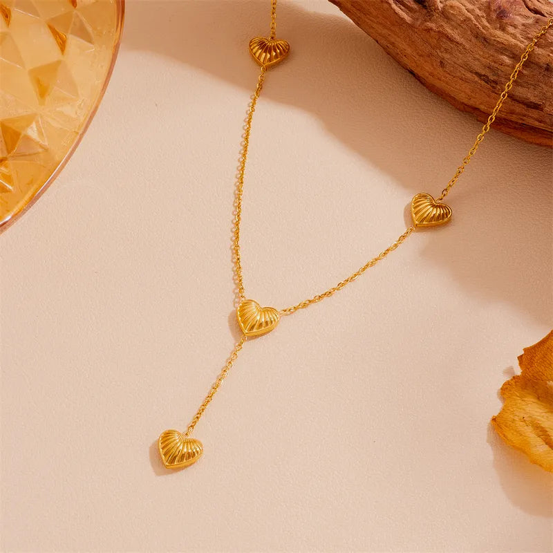 Wholesale Jewelry IG Style Cute Sweet Four Leaf Clover Heart Shape Titanium Steel 18K Gold Plated Pendant Necklace