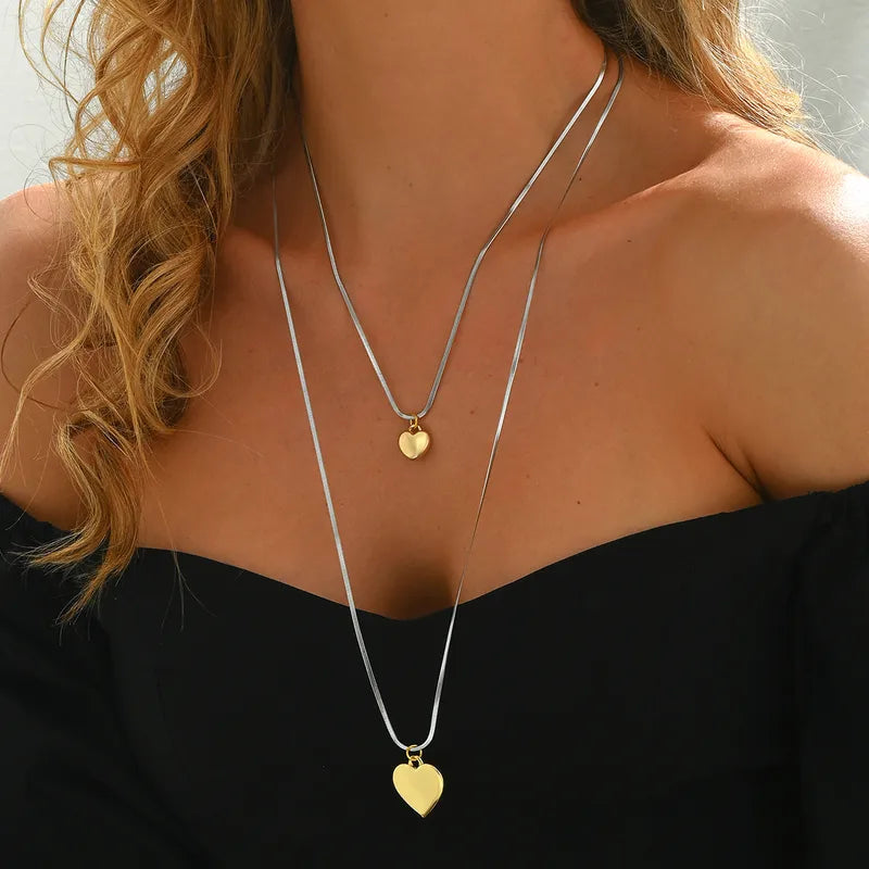 Wholesale Jewelry IG Style Elegant Modern Style Heart Shape 201 Stainless Steel Double Layer Necklaces