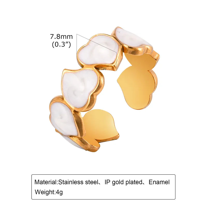 Wholesale Jewelry IG Style Elegant Streetwear Heart Shape 201 Stainless Steel 18K Gold Plated Enamel Open Rings